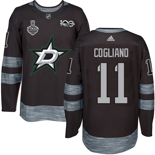 Men Adidas Dallas Stars #11 Andrew Cogliano Black 1917-2017 100th Anniversary 2020 Stanley Cup Final Stitched NHL Jersey